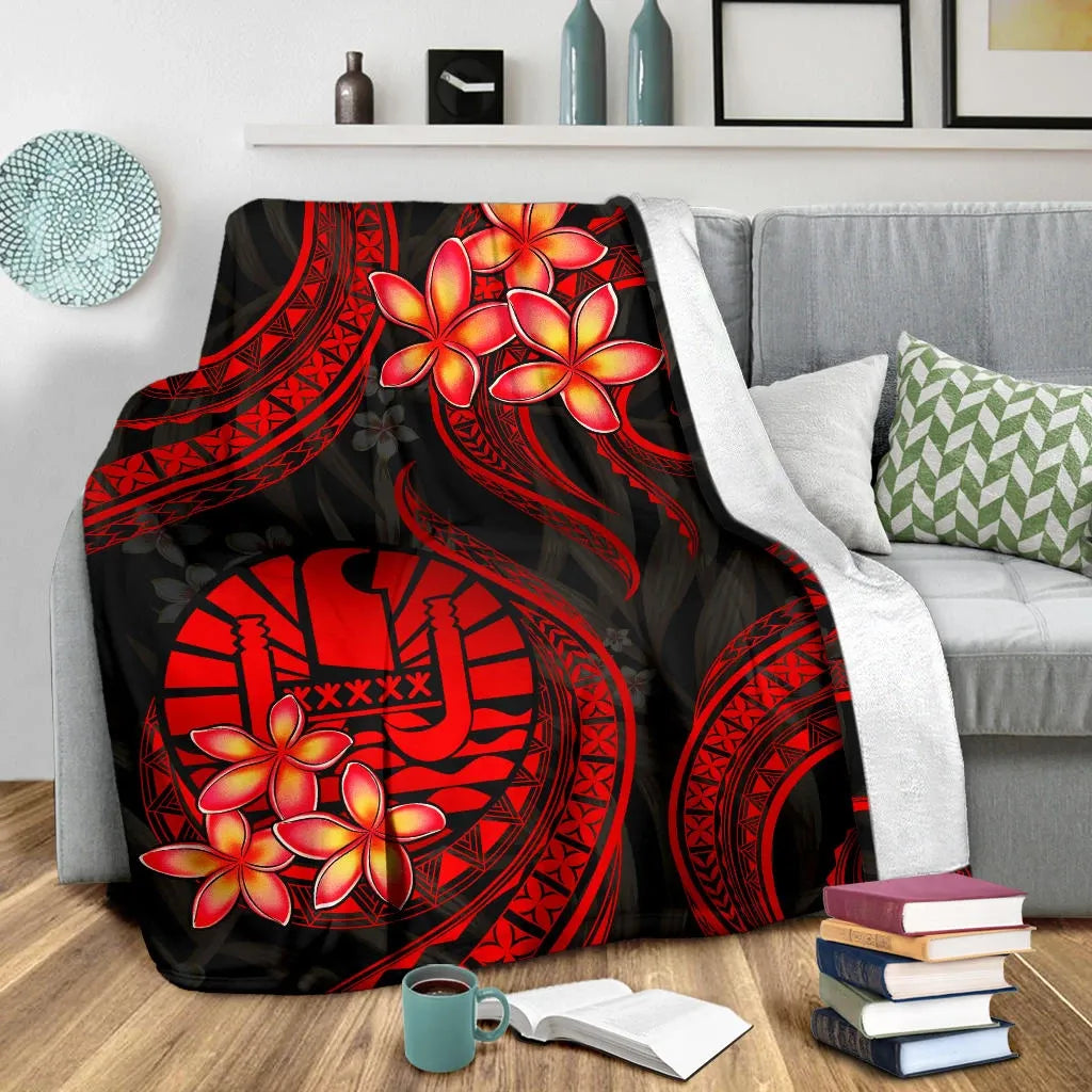 Tahiti Polynesian Premium Blanket - Red Plumeria