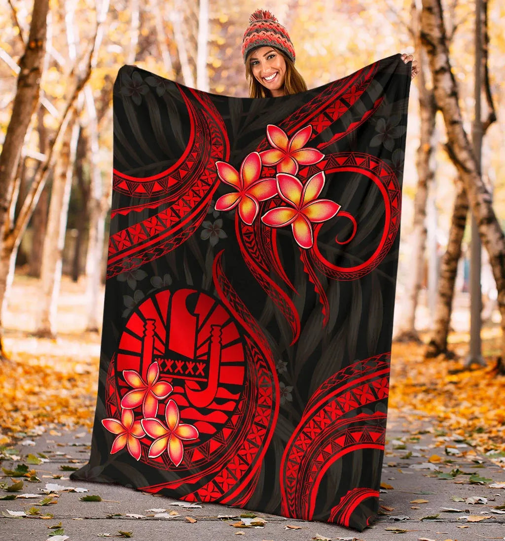Tahiti Polynesian Premium Blanket - Red Plumeria