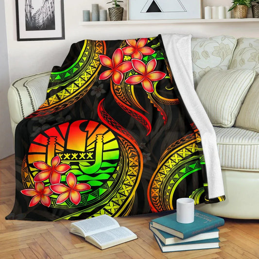 Tahiti Polynesian Premium Blanket - Reggae Plumeria