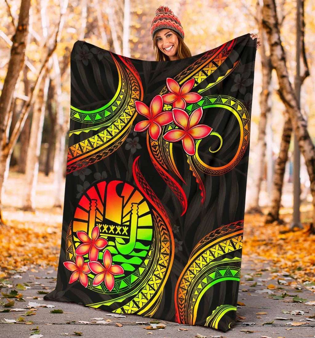 Tahiti Polynesian Premium Blanket - Reggae Plumeria