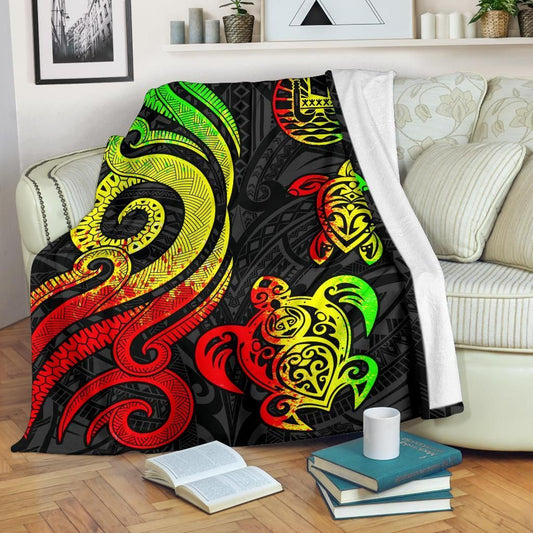 Tahiti Polynesian Premium Blanket - Reggae Tentacle Turtle