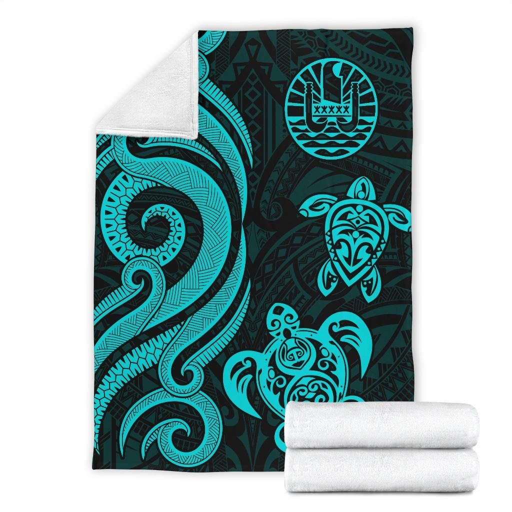 Tahiti Polynesian Premium Blanket - Turquoise Tentacle Turtle