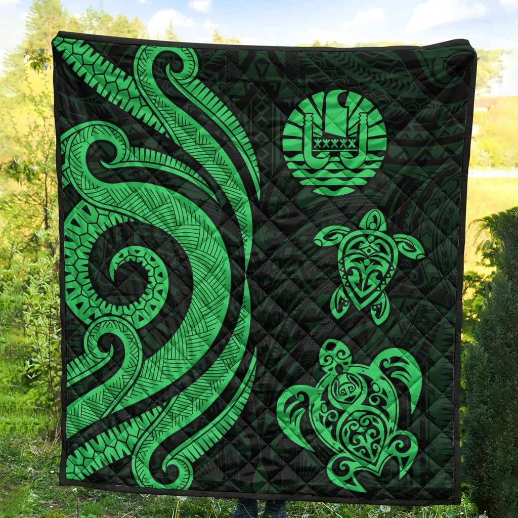 Tahiti Polynesian Premium Quilt - Green Tentacle Turtle