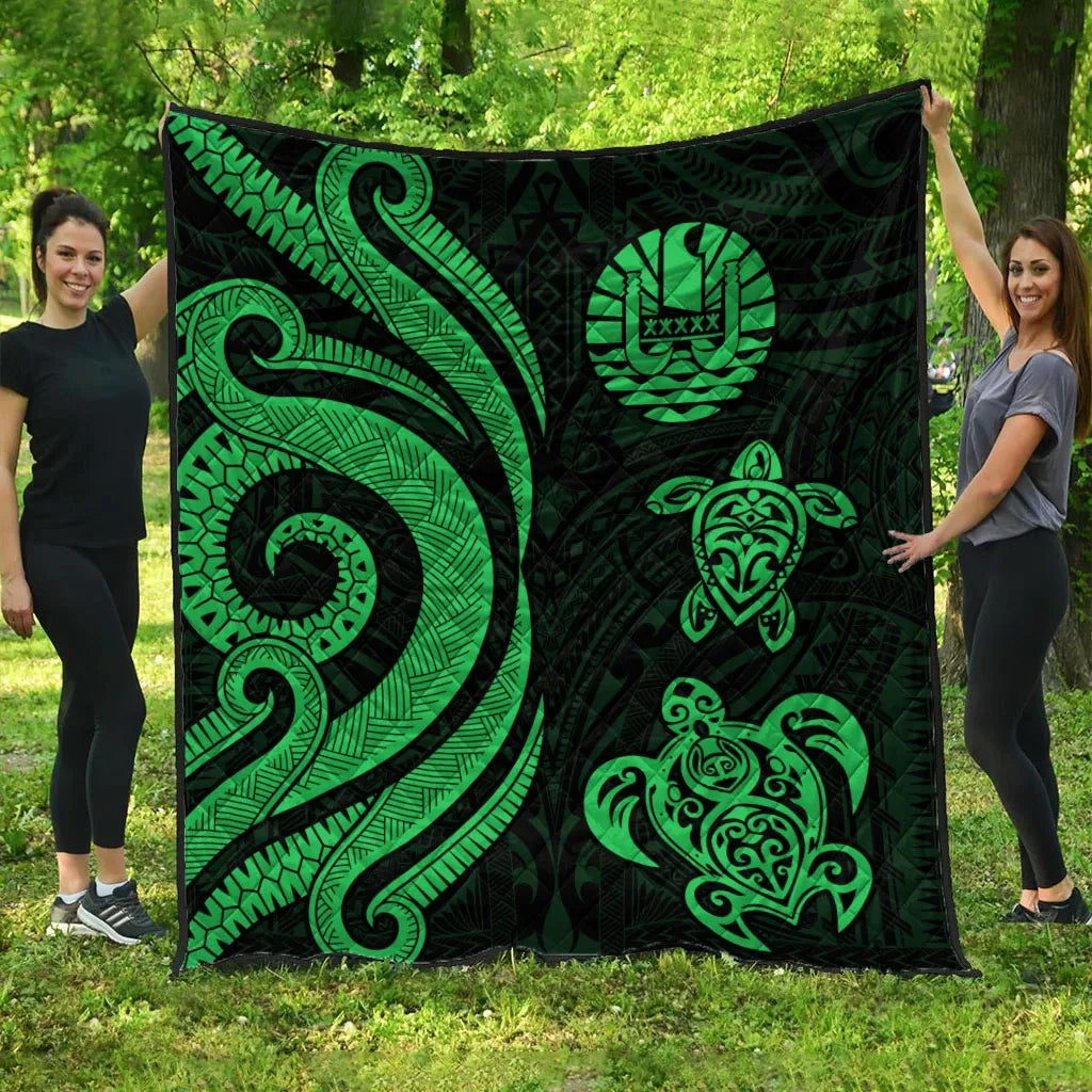 Tahiti Polynesian Premium Quilt - Green Tentacle Turtle