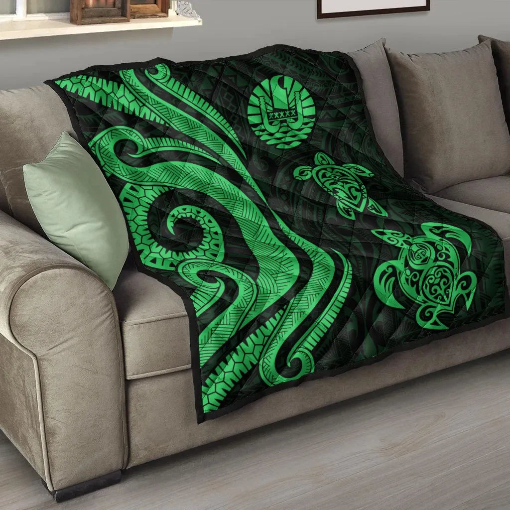 Tahiti Polynesian Premium Quilt - Green Tentacle Turtle