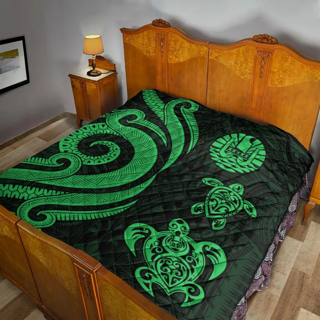 Tahiti Polynesian Premium Quilt - Green Tentacle Turtle