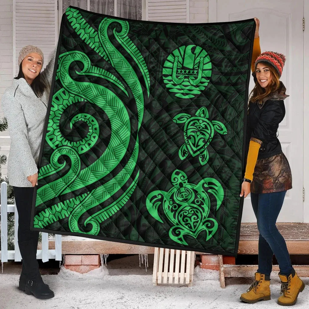 Tahiti Polynesian Premium Quilt - Green Tentacle Turtle