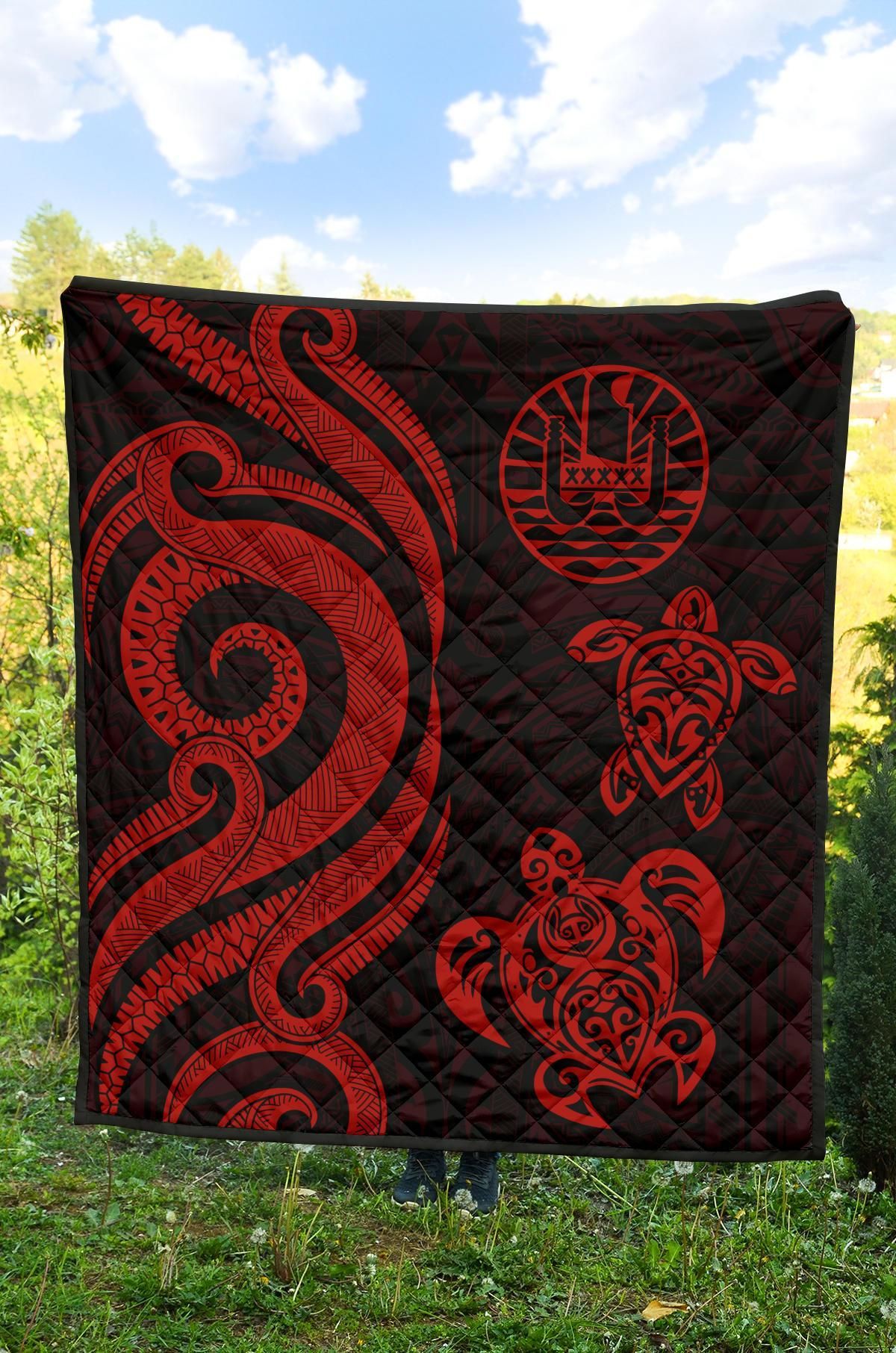 Tahiti Polynesian Premium Quilt - Red Tentacle Turtle