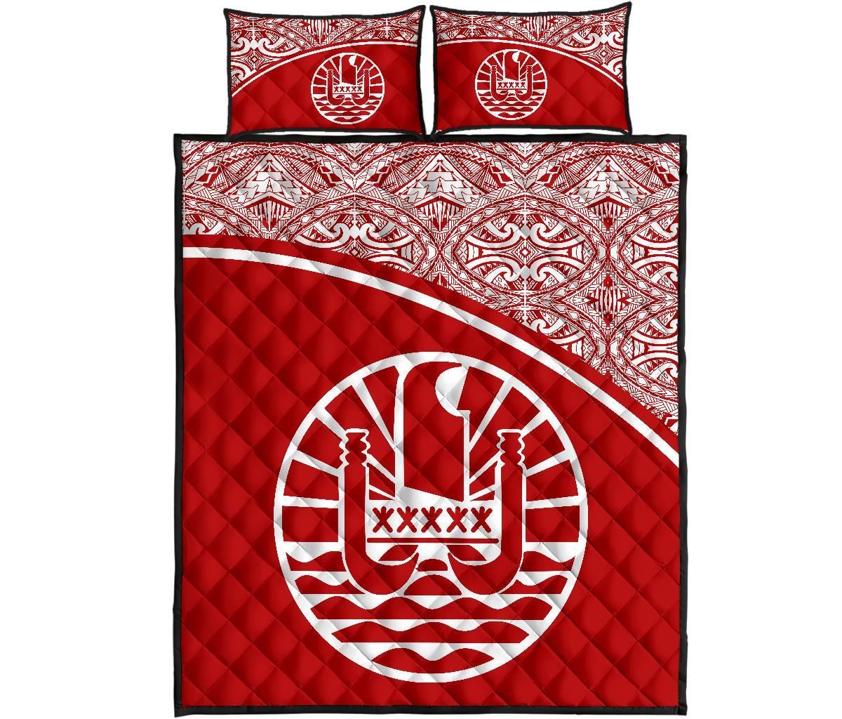 Tahiti Polynesian Quilt Bed Set - Tahiti Flag Red Curve Style