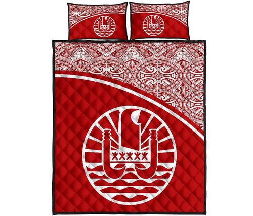 Tahiti Polynesian Quilt Bed Set - Tahiti Flag Red Curve Style
