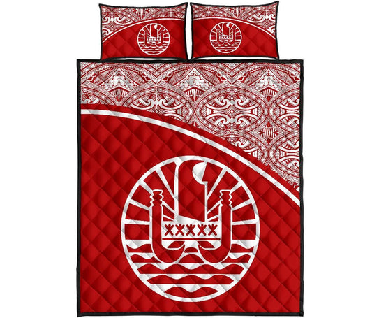 Tahiti Polynesian Quilt Bed Set - Tahiti Flag Red Curve Style
