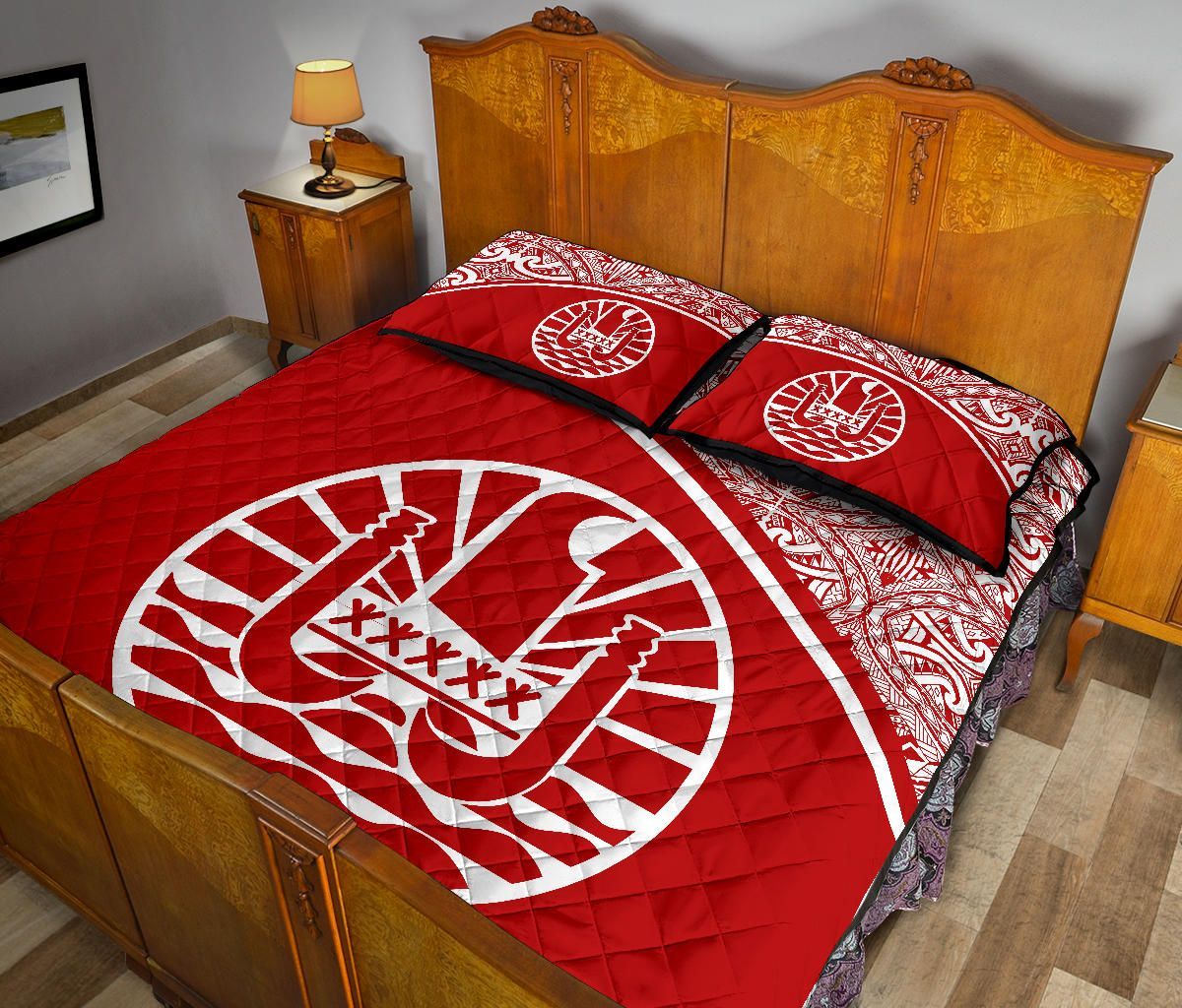 Tahiti Polynesian Quilt Bed Set - Tahiti Flag Red Curve Style
