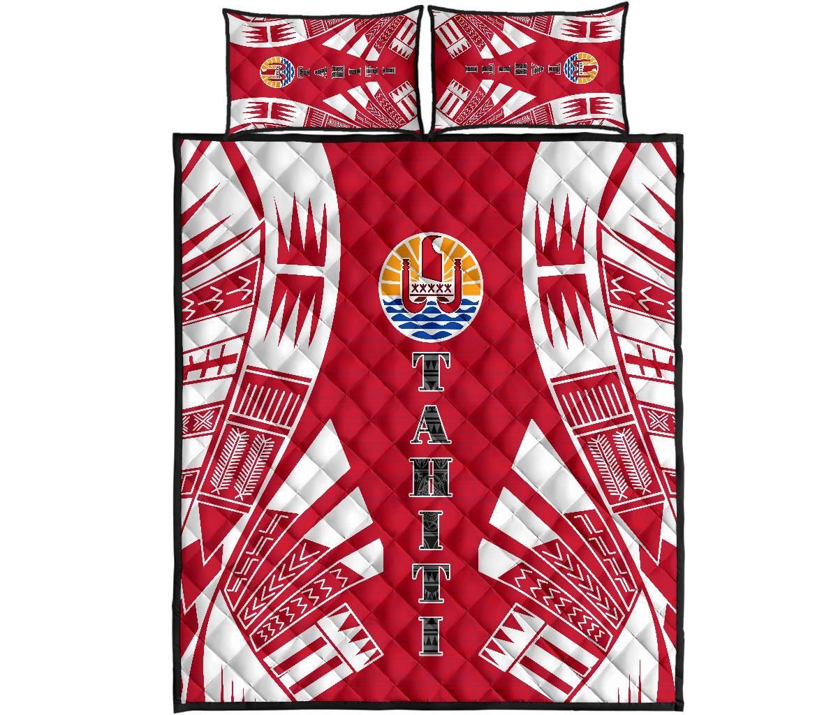 Tahiti Polynesian Quilt Bed Set - Tahiti Flag Red Tattoo