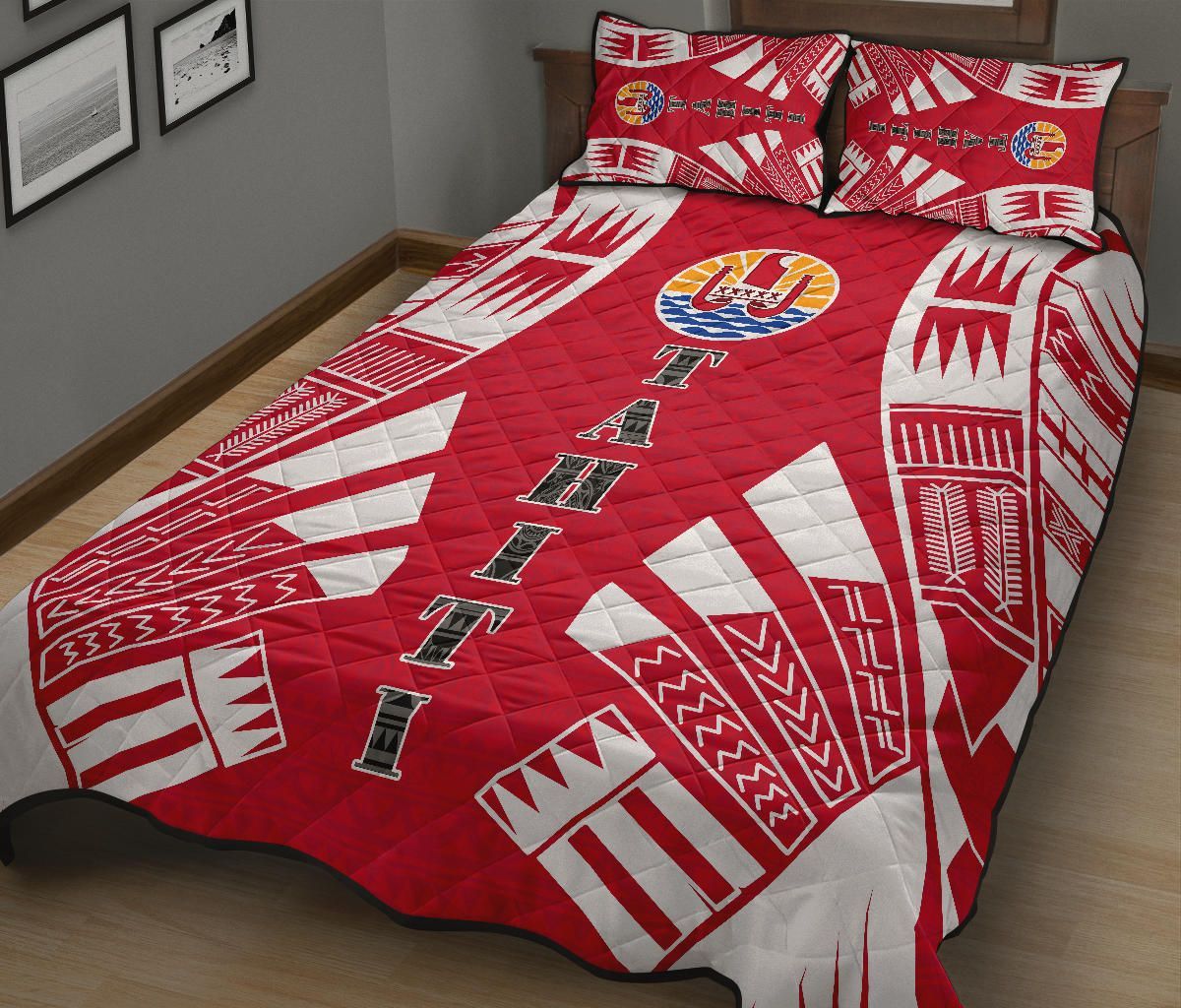Tahiti Polynesian Quilt Bed Set - Tahiti Flag Red Tattoo