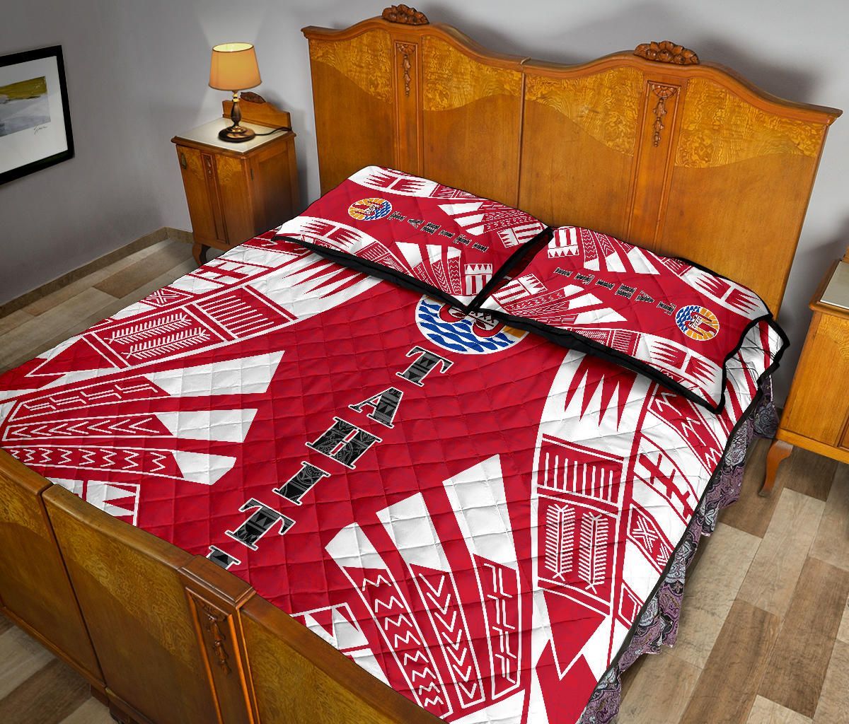 Tahiti Polynesian Quilt Bed Set - Tahiti Flag Red Tattoo