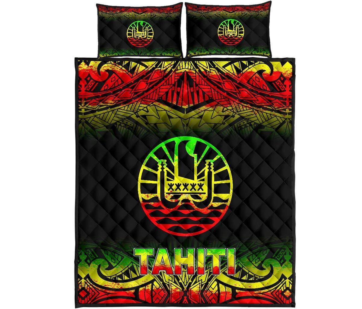 Tahiti Polynesian Quilt Bed Set - Tahiti Flag Reggae Fog Style