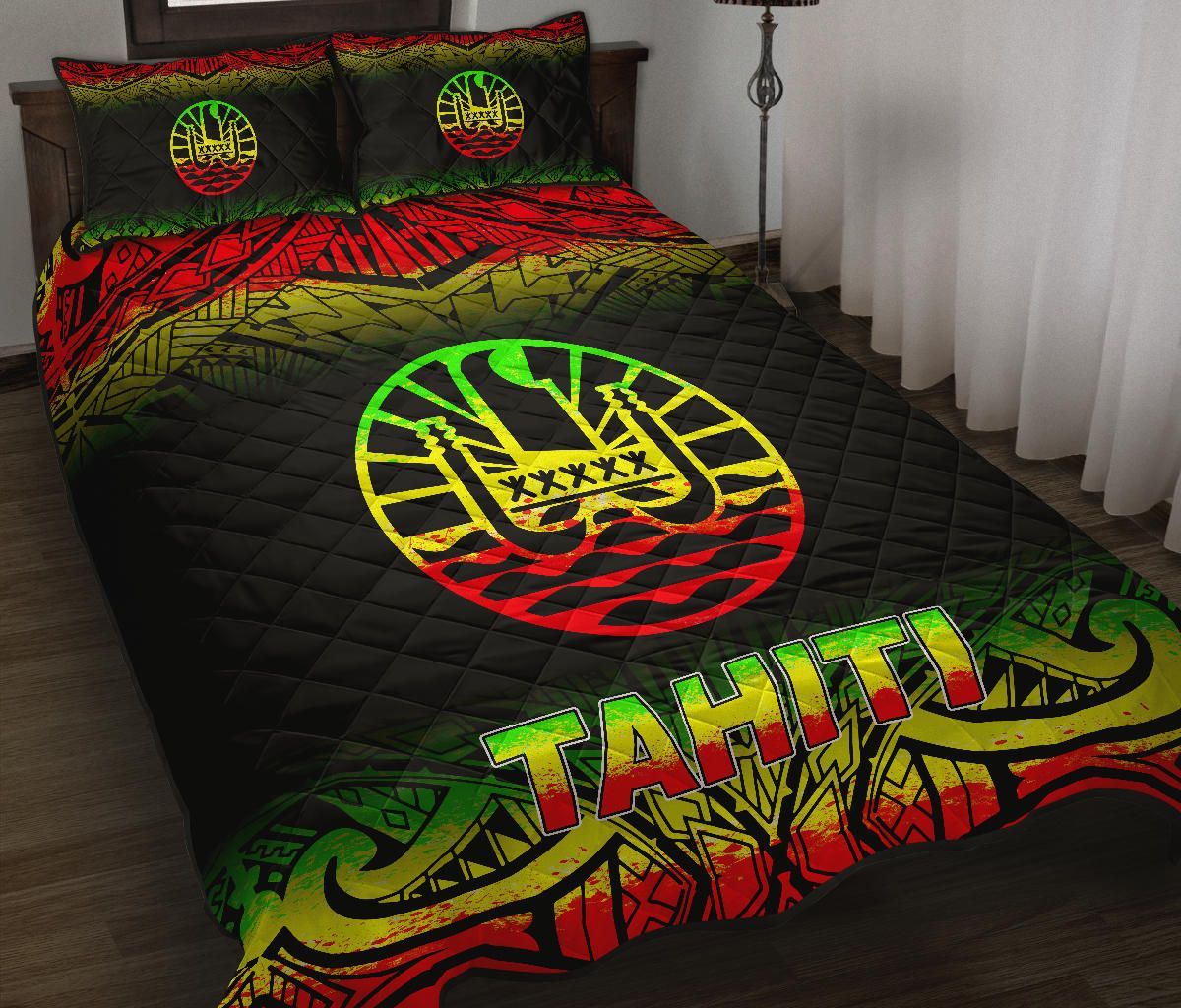 Tahiti Polynesian Quilt Bed Set - Tahiti Flag Reggae Fog Style