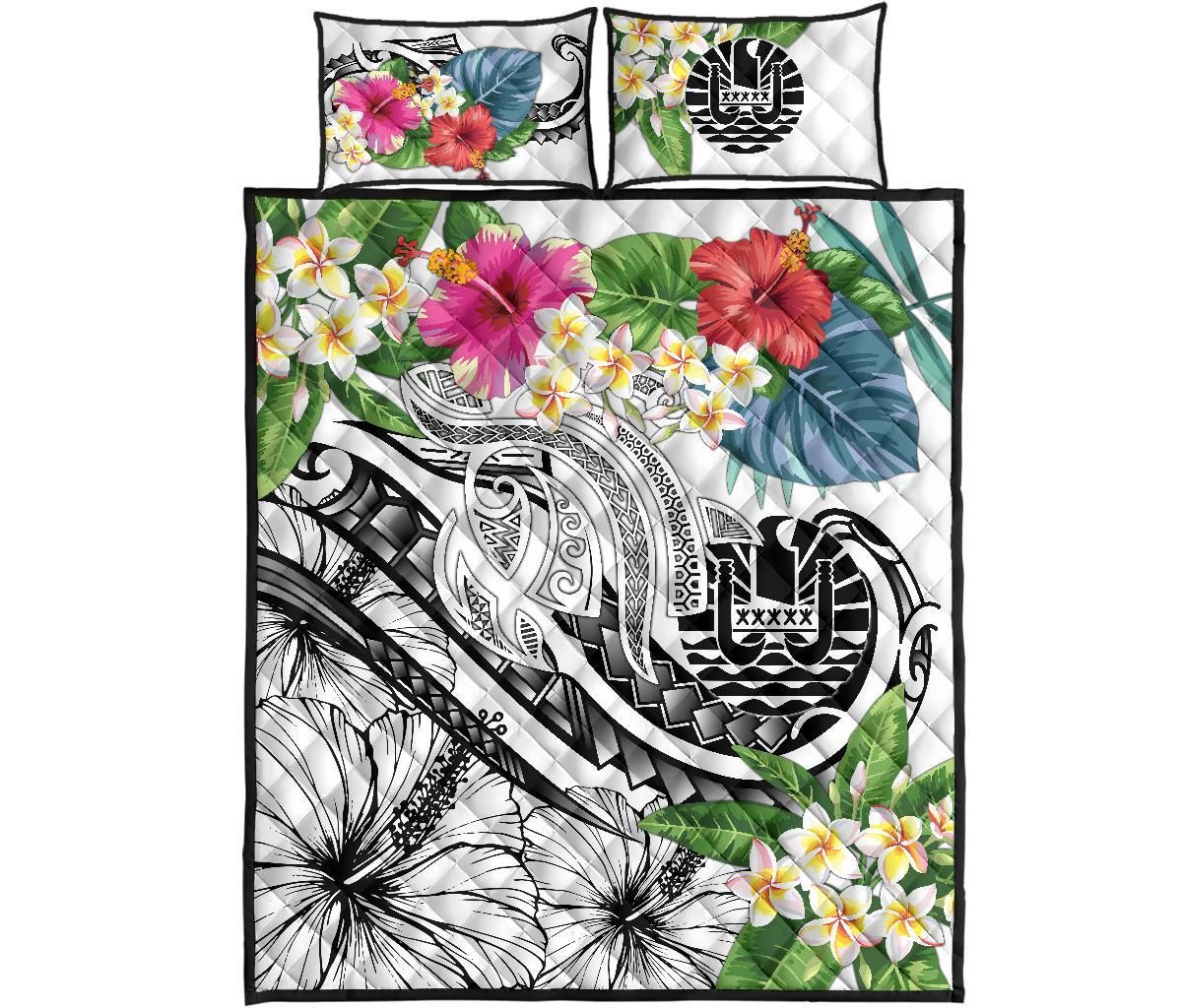 Tahiti Polynesian Quilt Bed Set - Summer Plumeria (White)