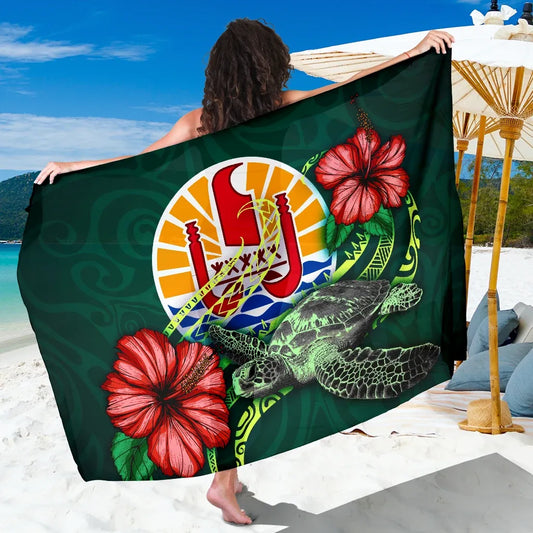 Tahiti Polynesian Sarong - Green Turtle Hibiscus