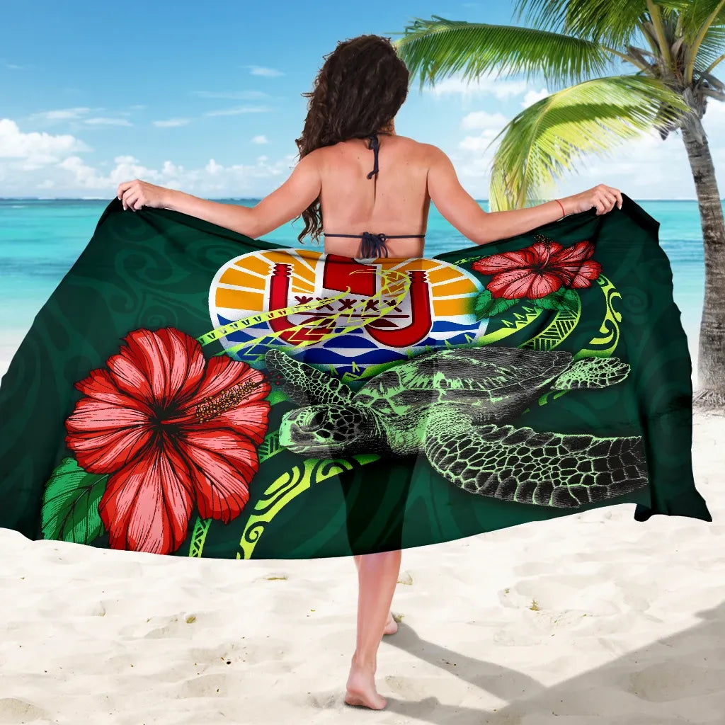 Tahiti Polynesian Sarong - Green Turtle Hibiscus