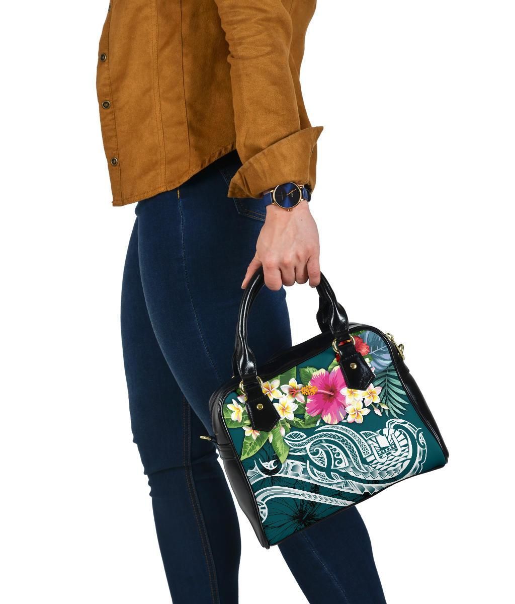 Tahiti Polynesian Shoulder Handbag - Summer Plumeria (Turquoise)