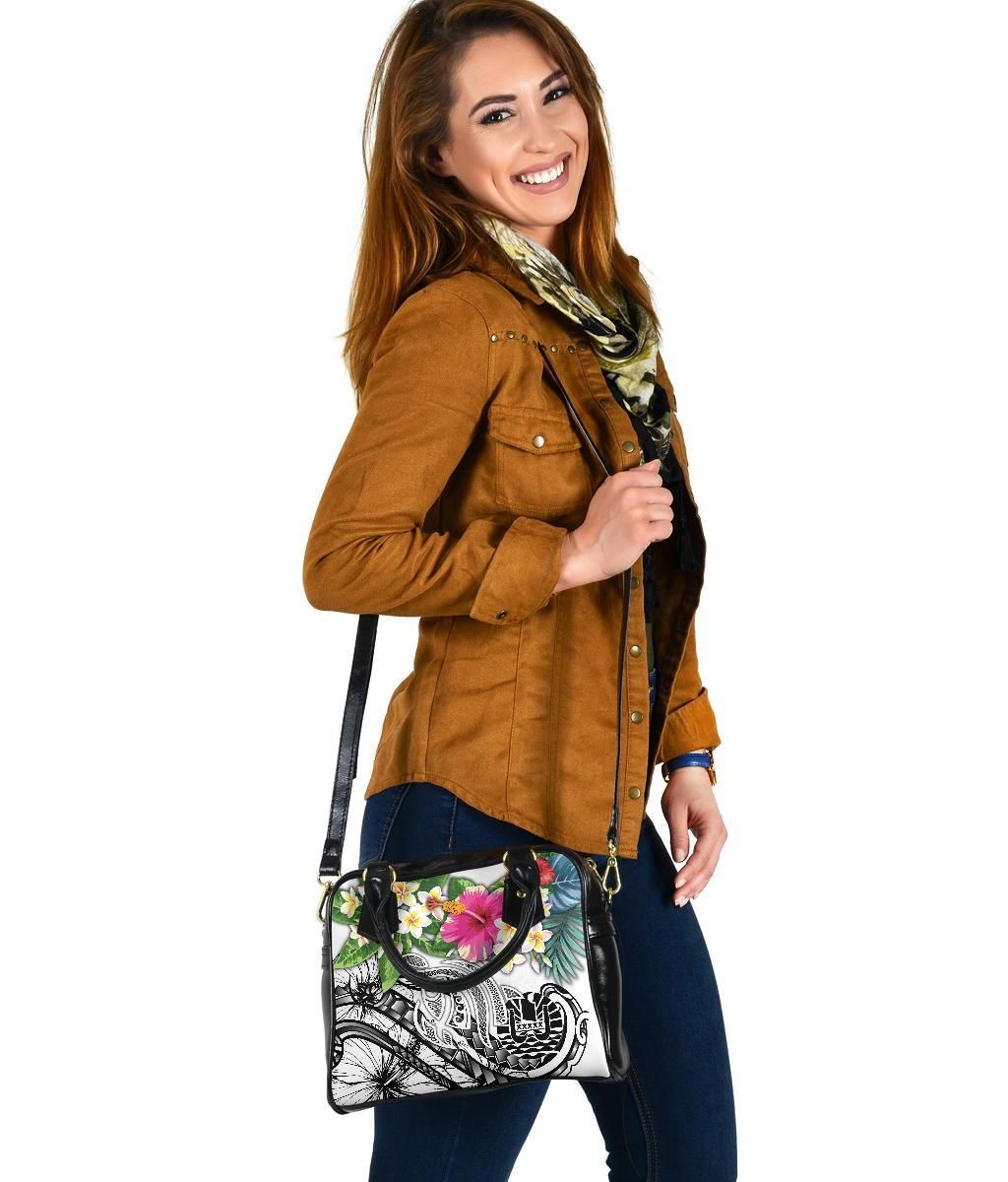 Tahiti Polynesian Shoulder Handbag - Summer Plumeria (White)