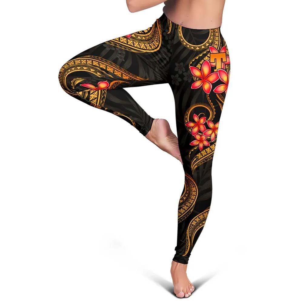 Tahiti Polynesian Women Legging - Gold Plumeria