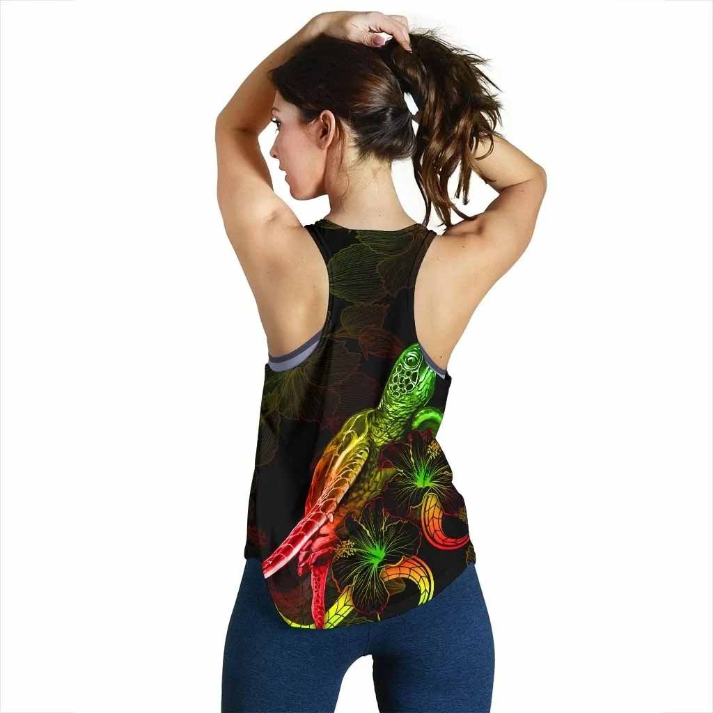Tahiti Polynesian Women Tank Top - Turtle With Blooming Hibiscus Reggae