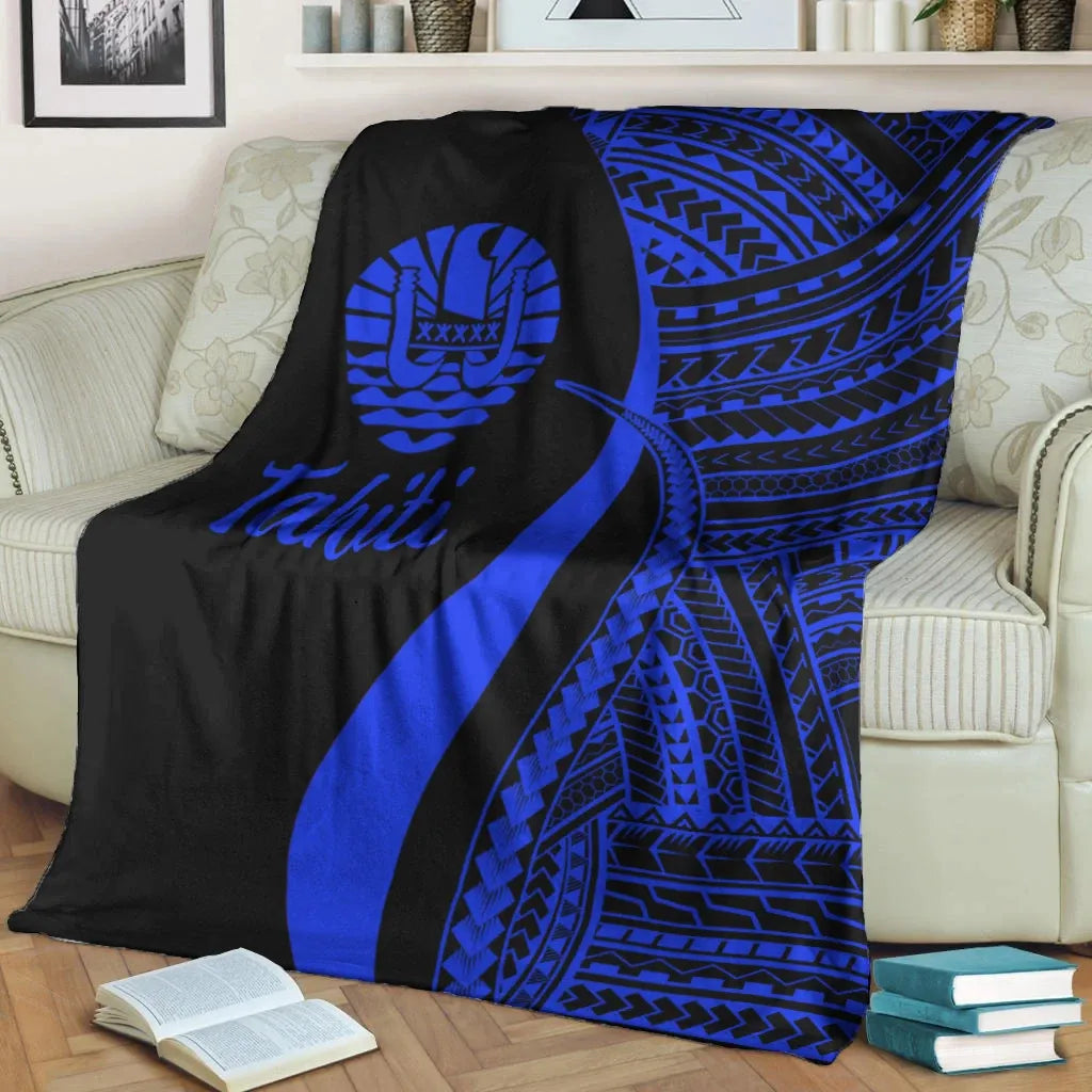 Tahiti Premium Blanket - Blue Polynesian Tentacle Tribal Pattern