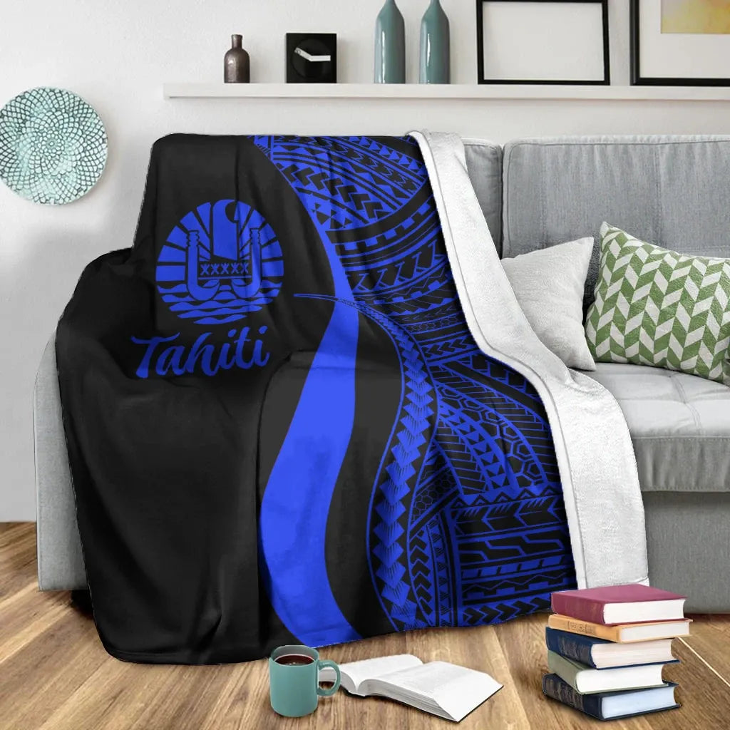 Tahiti Premium Blanket - Blue Polynesian Tentacle Tribal Pattern