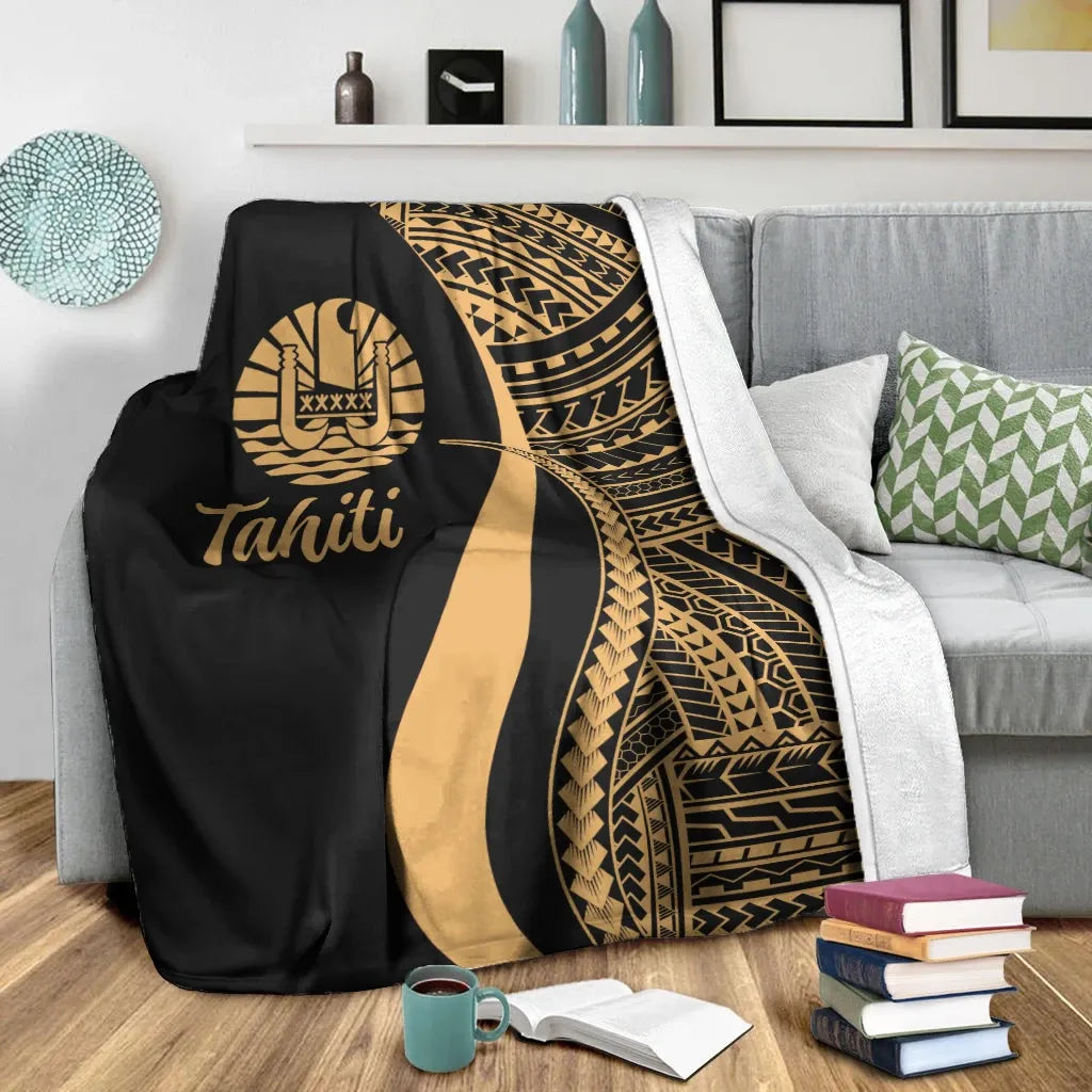 Tahiti Premium Blanket - Gold Polynesian Tentacle Tribal Pattern