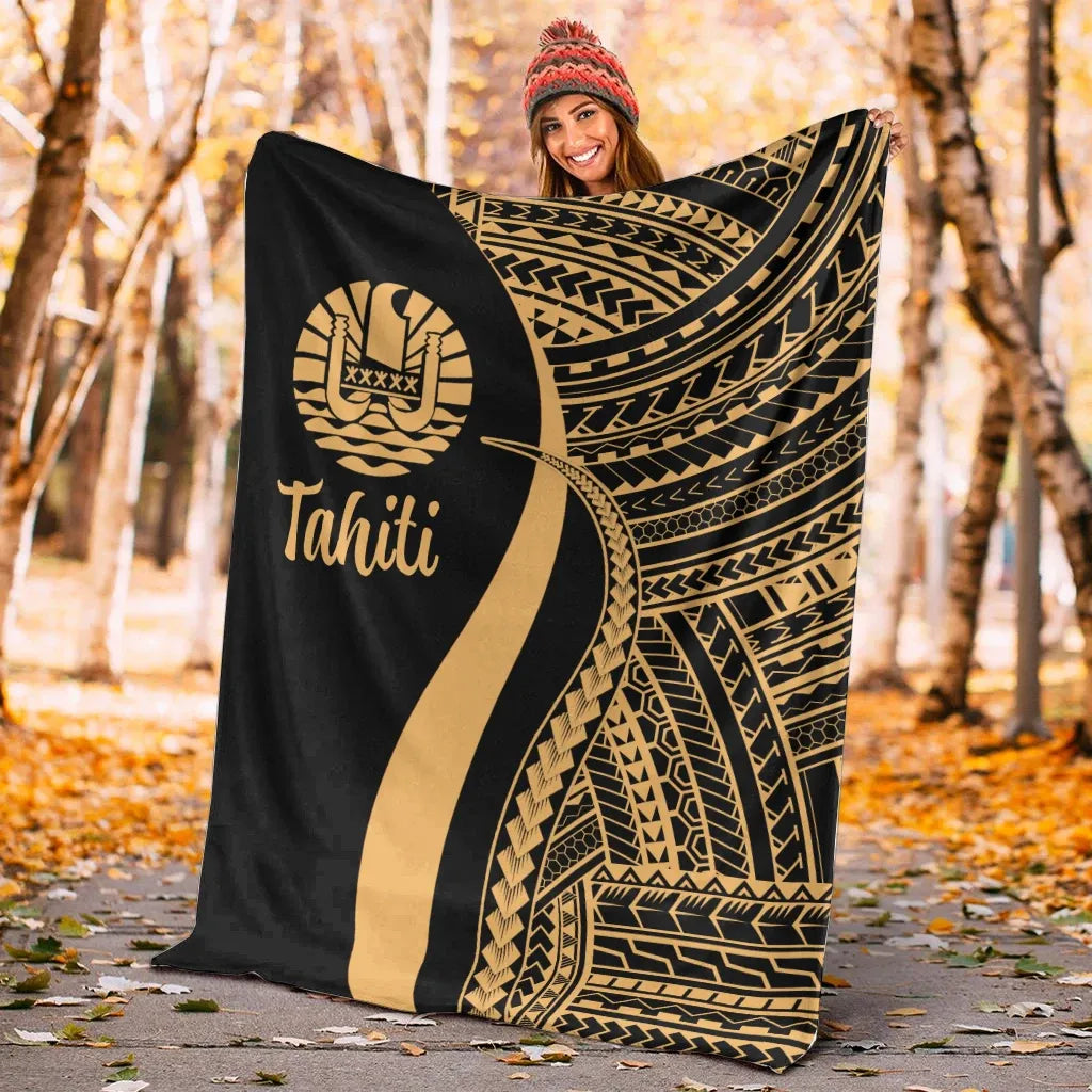 Tahiti Premium Blanket - Gold Polynesian Tentacle Tribal Pattern