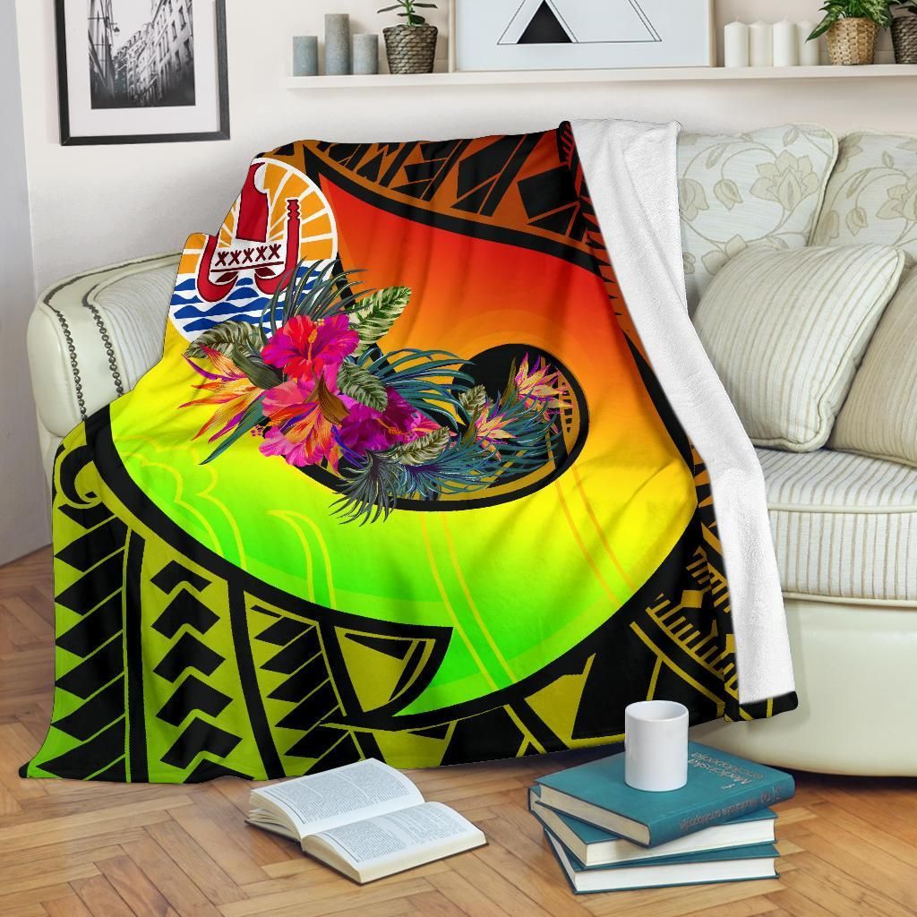 Tahiti Premium Blanket - Polynesian Hook And Hibiscus (Reggae)