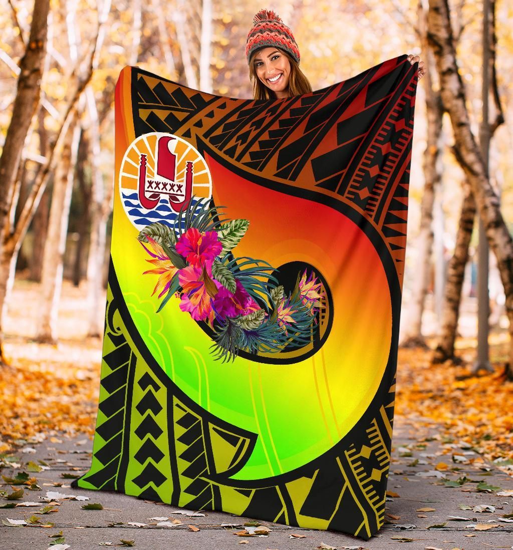 Tahiti Premium Blanket - Polynesian Hook And Hibiscus (Reggae)