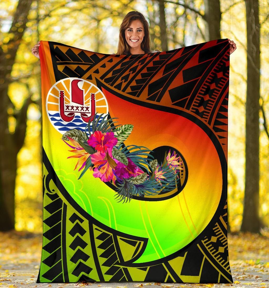 Tahiti Premium Blanket - Polynesian Hook And Hibiscus (Reggae)