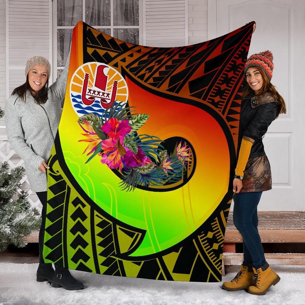 Tahiti Premium Blanket - Polynesian Hook And Hibiscus (Reggae)