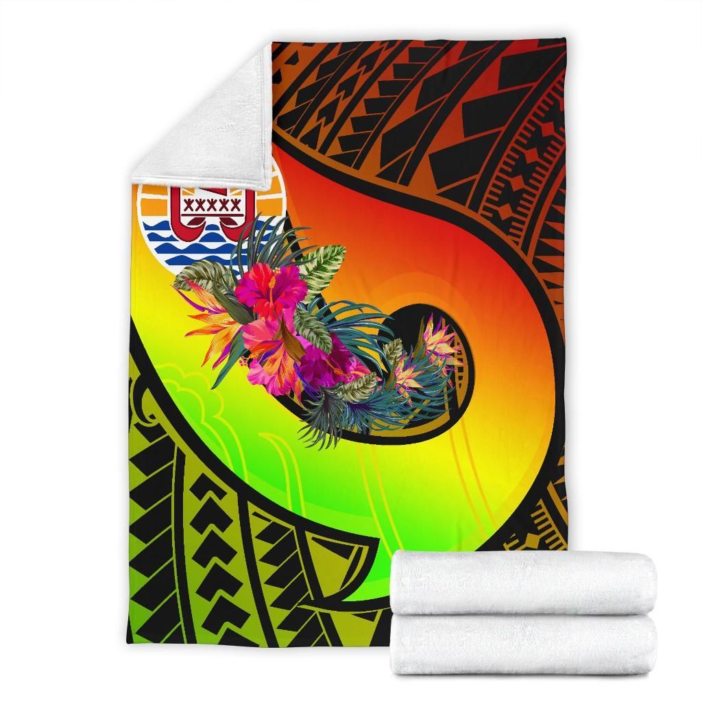 Tahiti Premium Blanket - Polynesian Hook And Hibiscus (Reggae)