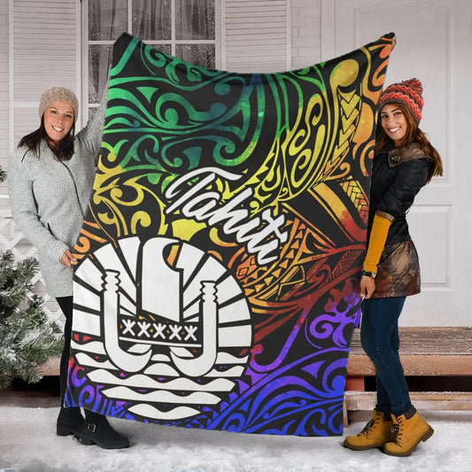 Tahiti Premium Blanket - Rainbow Polynesian Pattern
