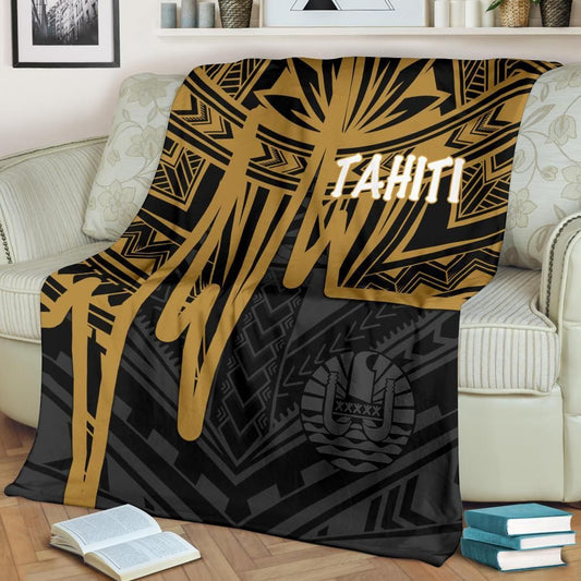 Tahiti Premium Blanket - Tahiti Seal In Heartbeat Patterns Style (Gold)