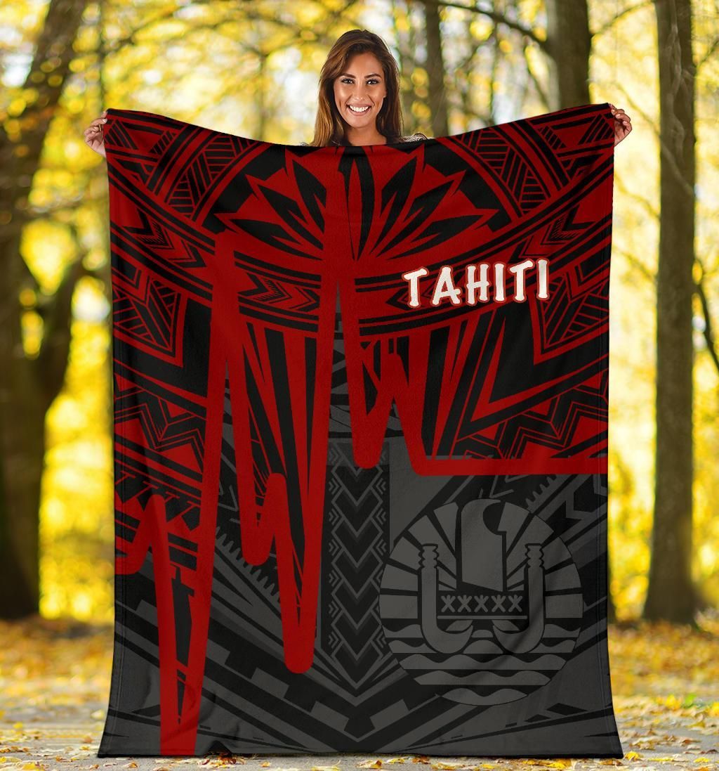 Tahiti Premium Blanket - Tahiti Seal In Heartbeat Patterns Style (Red)