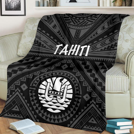 Tahiti Premium Blanket - Tahiti Seal In Polynesian Tattoo Style (Black)
