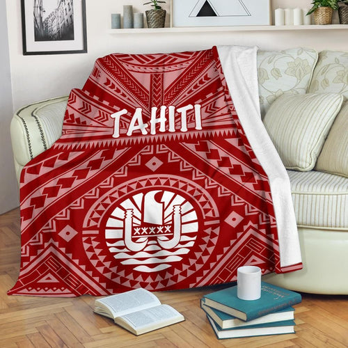 Tahiti Premium Blanket - Tahiti Seal In Polynesian Tattoo Style (Red)
