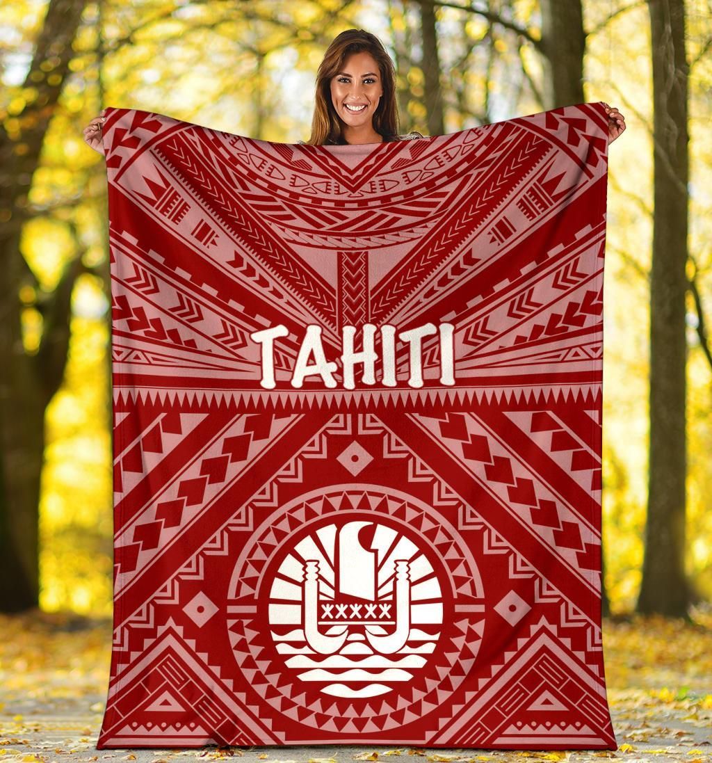 Tahiti Premium Blanket - Tahiti Seal In Polynesian Tattoo Style (Red)