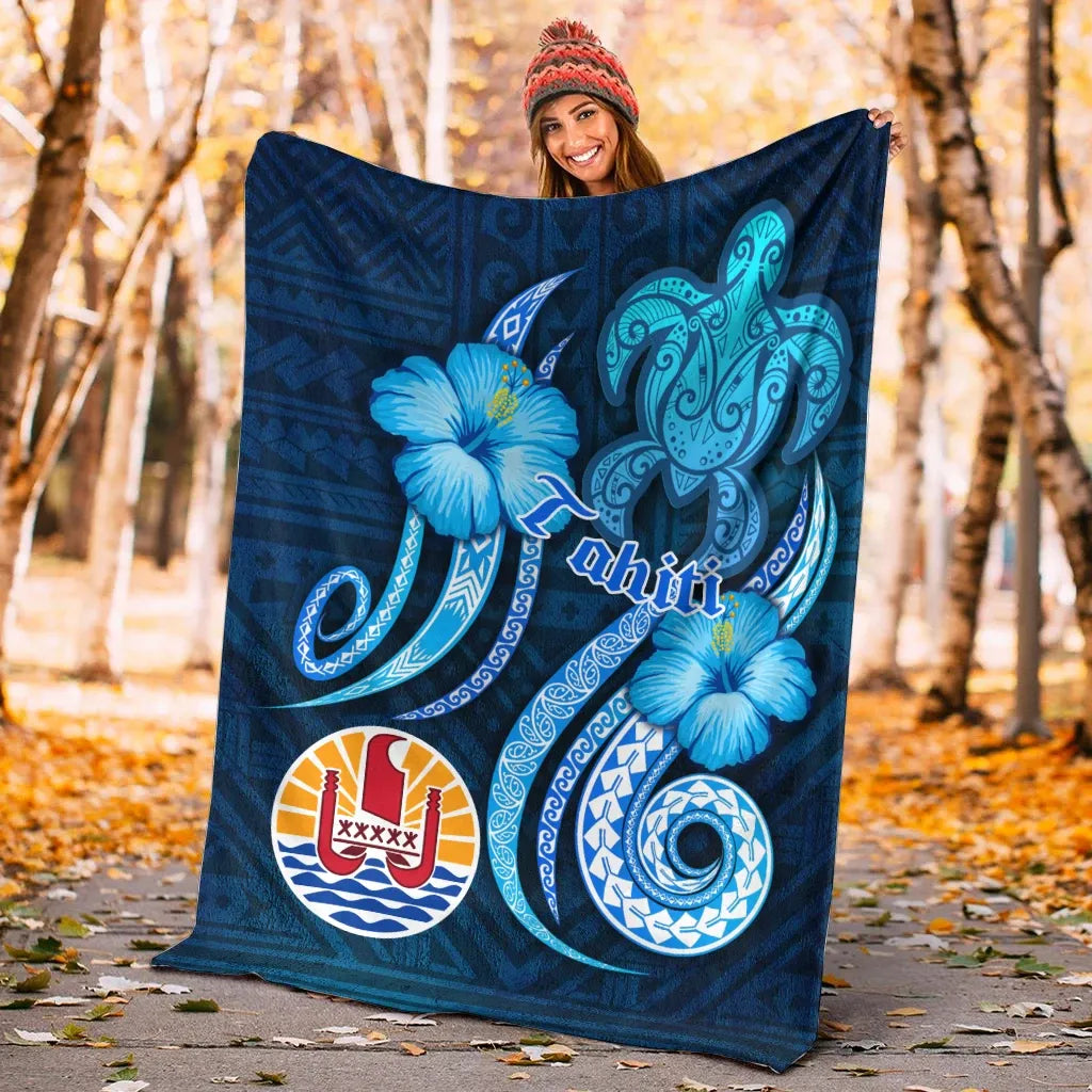 Tahiti Premium Blanket - Turtle and Tribal Tattoo Of Polynesian