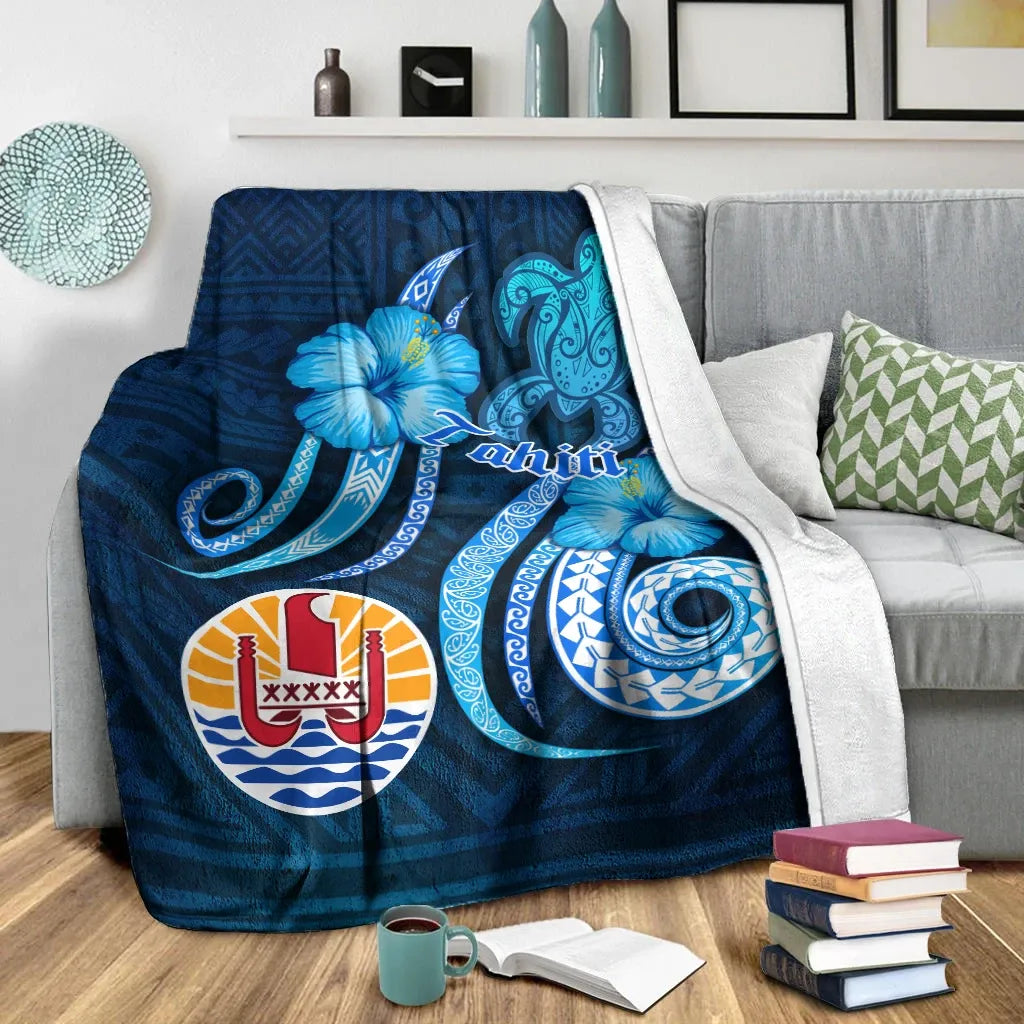 Tahiti Premium Blanket - Turtle and Tribal Tattoo Of Polynesian