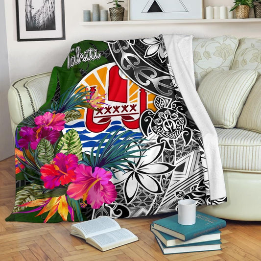 Tahiti Premium Blanket - Turtle Plumeria Banana Leaf