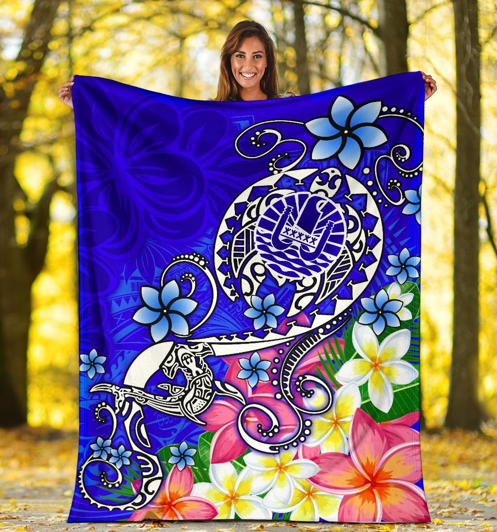 Tahiti Premium Blanket - Turtle Plumeria (Blue)