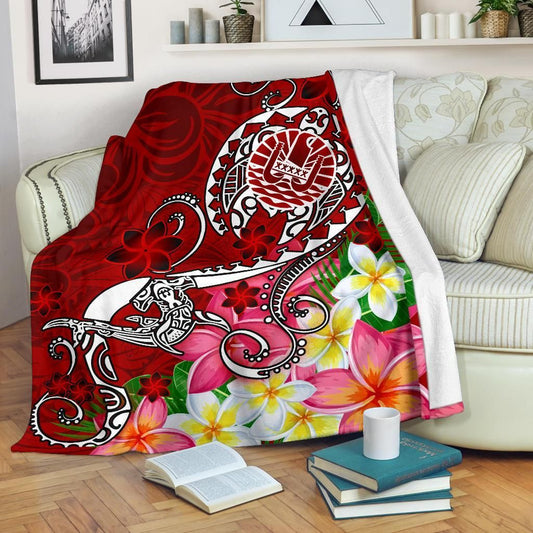 Tahiti Premium Blanket - Turtle Plumeria (Red)
