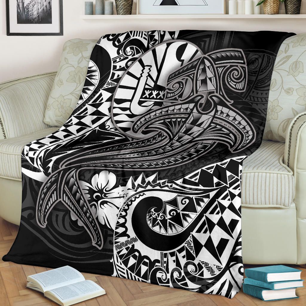 Tahiti Premium Blanket - White Shark Polynesian Tattoo