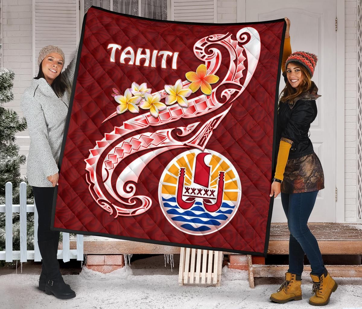 Tahiti Premium Quilt - Tahiti Seal Polynesian Patterns Plumeria